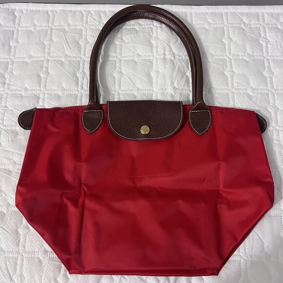 LONGCHAMP Le Pliage Medium Handbag Red Nylon Tote Foldable - Picture 4 of 13
